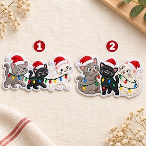 Custom  Christmas Cat Embroidered Patch, Three Cute Cats Iron On Patch, Santa Hat Holiday Kitty Applique, Cat Lover Gift for Jacket Backpack