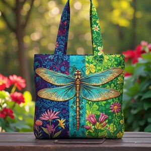 Fern Botanical Dragonfly Printed Shoulder Tote Bag - Large Beach Bag, Water Resistant, Travel Tote - View #6