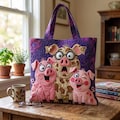 Funny Pig Quilted Tote Bag, Cute Pig Family Tote, Farm Animal Tote Bag, Pig Lover Gift, Quilted Padded Tote Gift for Her product logo