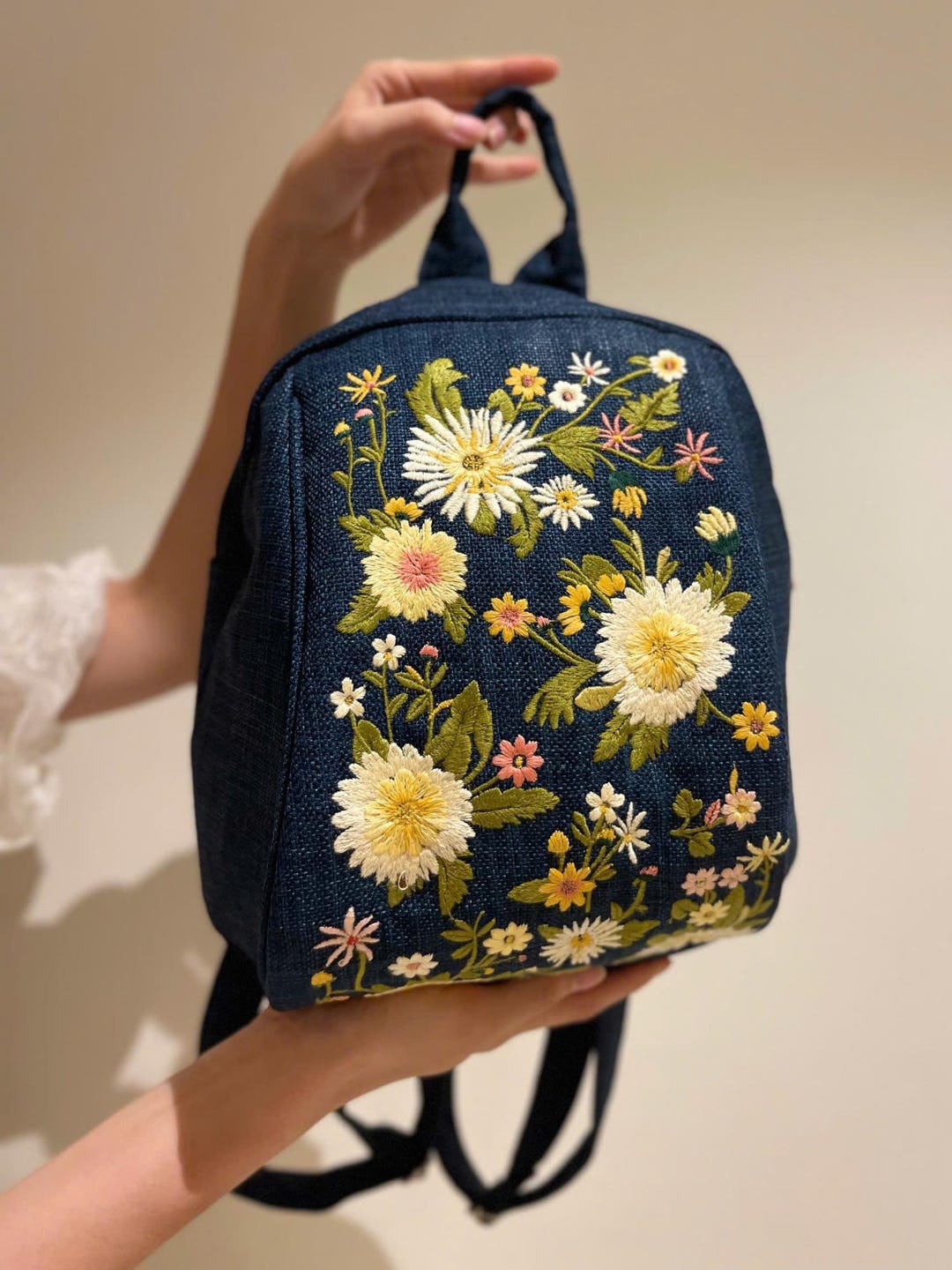 Embroidered Floral Mini Backpack, Cute Canvas Backpack, Handmade Flower ...