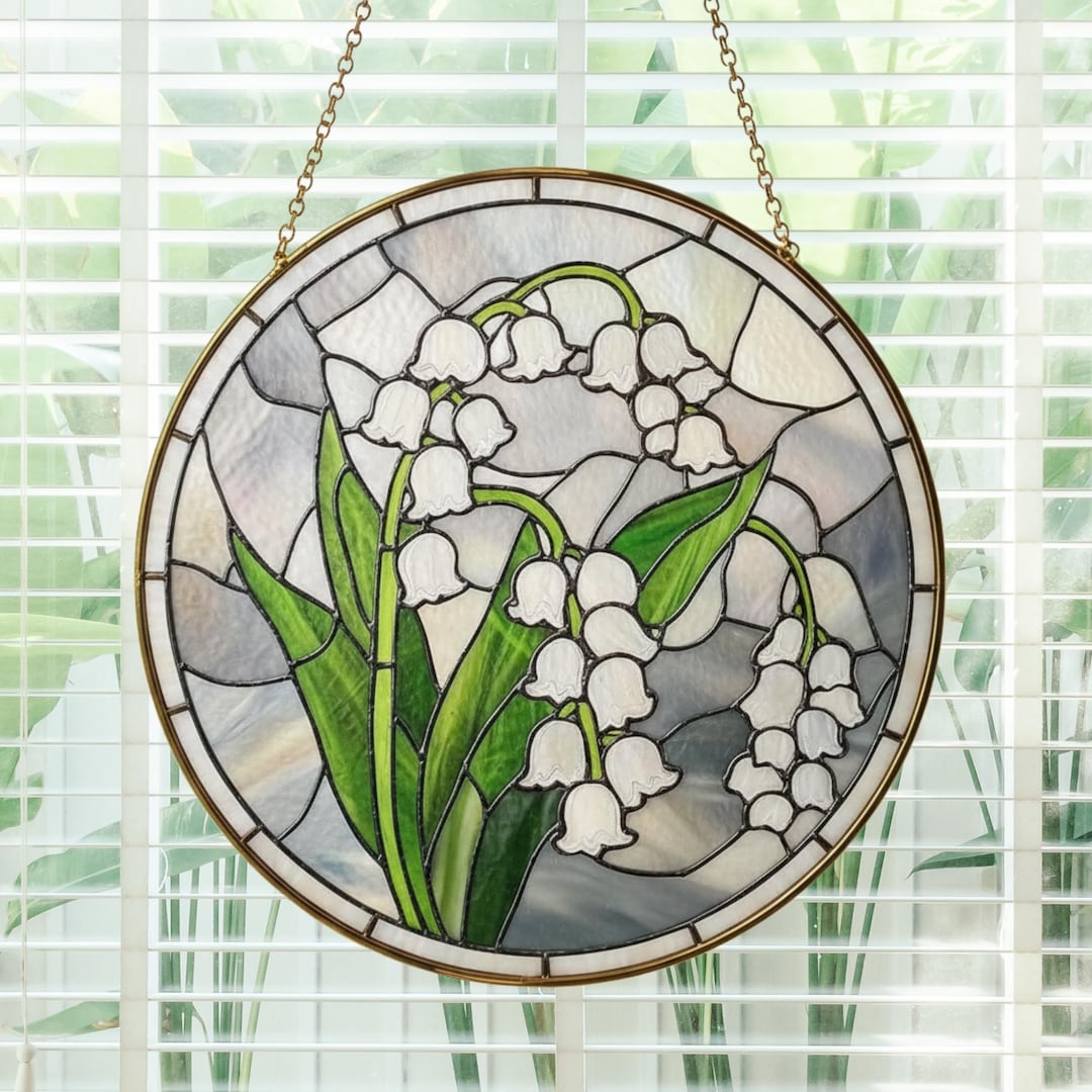 Lily of the Valley Stained Glass Suncatcher With Gold Frame – Floral ...