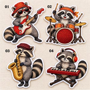 Custom Name Embroidered  Raccoon Guitar Patch, Music Raccoon Embroidered Iron On Patch, Guitar Drums Saxophone Keyboard Patch, Musician Gift