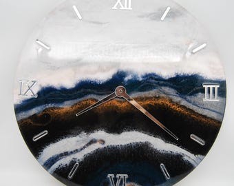 Abstract Resin Wall Clock – Modern Minimalist Copper & Blue Decor