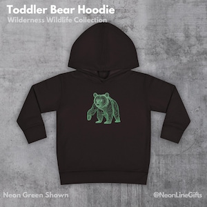 Toddler Bear Hoodie Modern Neon Wilderness Animal Art Gift Idea Baby Child Playground Zoo Birthday Daycare Playdate