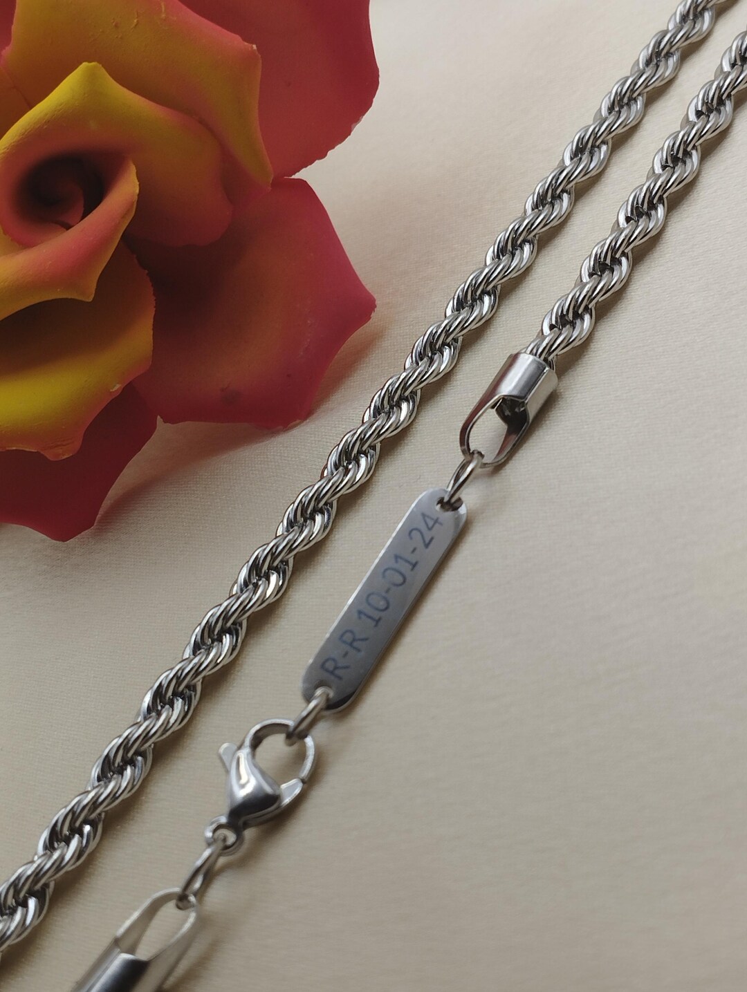 Silver Personalized Rope Chain,engraved Name Necklace,custom Stainless ...