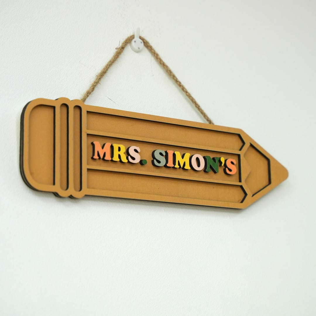 Personalized Wooden Teacher Pencil Sign – Laser Cut Classroom Decor ...