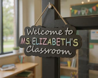 Personalized Teacher Name Sign: Rustic Wooden Classroom Door Hanger