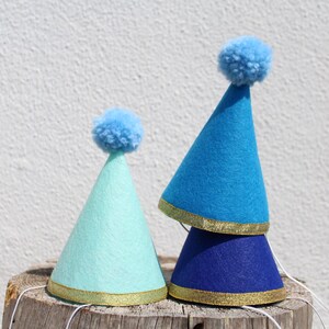 Set van 3 feestmutsen: blauwe set, verjaardagshoedjes voor kinderen, feestmutsen voor kinderverjaardagen, herbruikbare hoeden