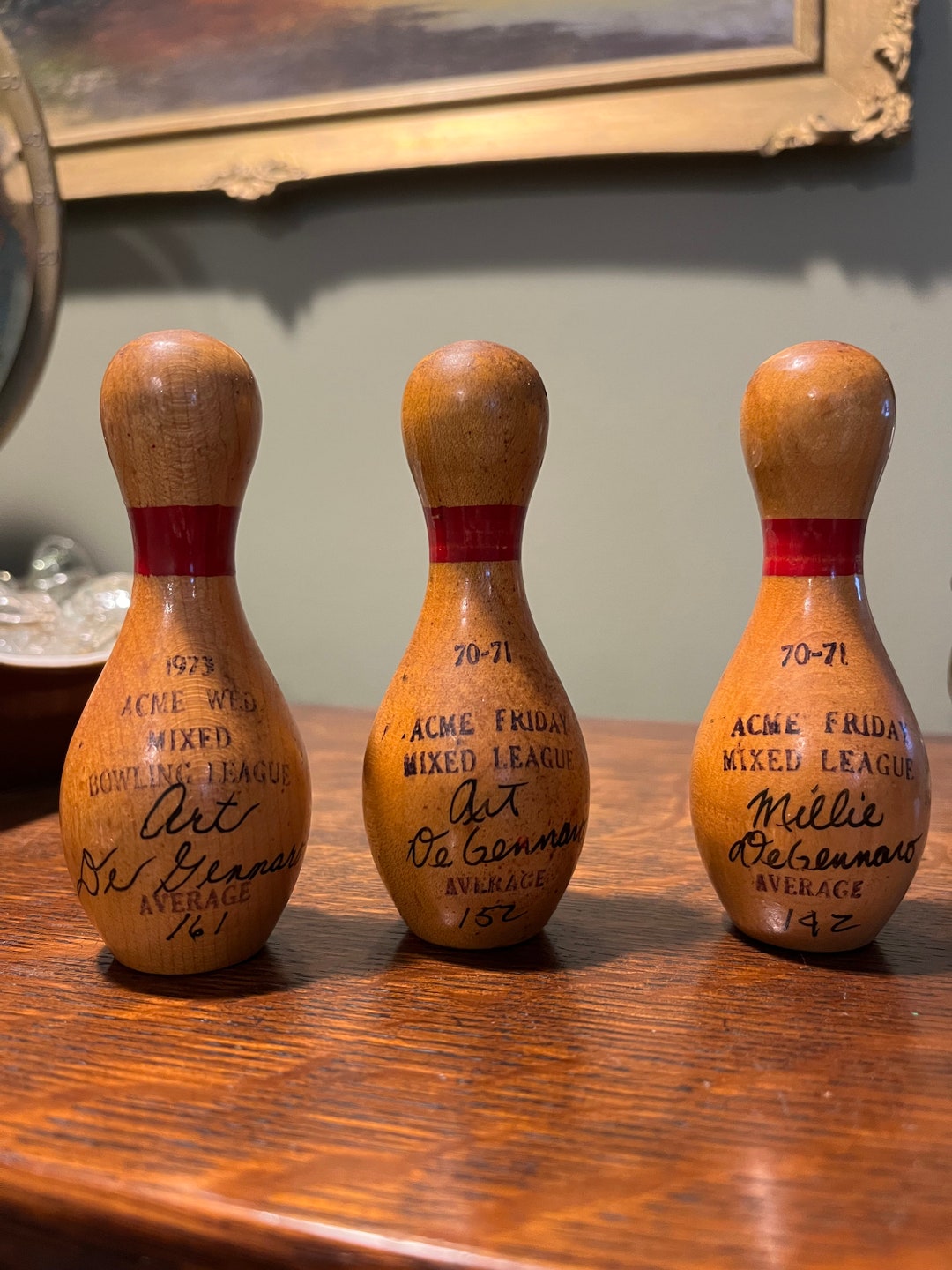 3 Vintage Wooden Bowling Pins 1970s Acme Mixed Bowling League High ...