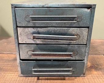 Vintage Industrial Green Metal Small Cabinet With 4 Drawer, Parts Storage Cabinet,  Art Craft Paint Supplies Farmhouse Decor