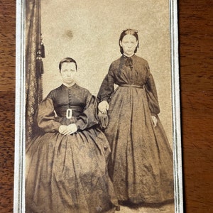 Civil War era Carte De Viste CDV Antique Old Photo Two Women Mourning in Black Garb