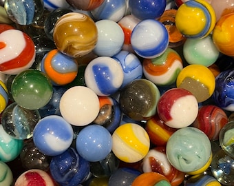 Lot of 40 Vintage Glass Marbles, Mixed Bag of Vintage Marbles, Cats Eye, Milk Glass, Akro, Corkscrew,Early Marbles, Unsorted Old Marbles