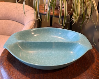 Mid Century MCM Russell Wright Residential Blue Teal Turquoise Divided Serving Dish Trinket Dish