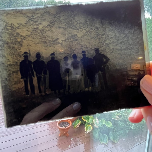 Antique 1920s Glass Slide Negative of a Group of Adults Posing in the Woods Outdoors, 1920s Photo Rare Outdoor Glass Plate