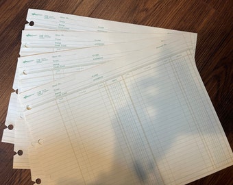 25 Sheets Vintage Ephemera Large 10 Column Accounting Journal National Columnar Ledger Paper, Scrapbooking Junk Journal Register 12" x 9"