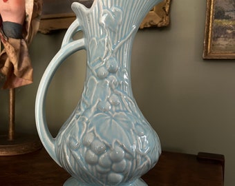 Fabulous 1940s Mccoy Pitcher Vase Turquoise Aqua 10" Tall Excellent Condition