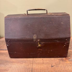 Vintage Early 20th Century Cantilever Toolbox or Lunchbox, Wood Toolbox, Antique Box, Workers Lunchbox, Watercolor Paint or Brush Storage