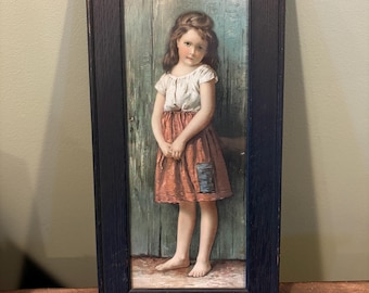 Antique Framed Lithograph of a Sweet Young Girl, Vintage Framhouse Decor, Baby Nursery