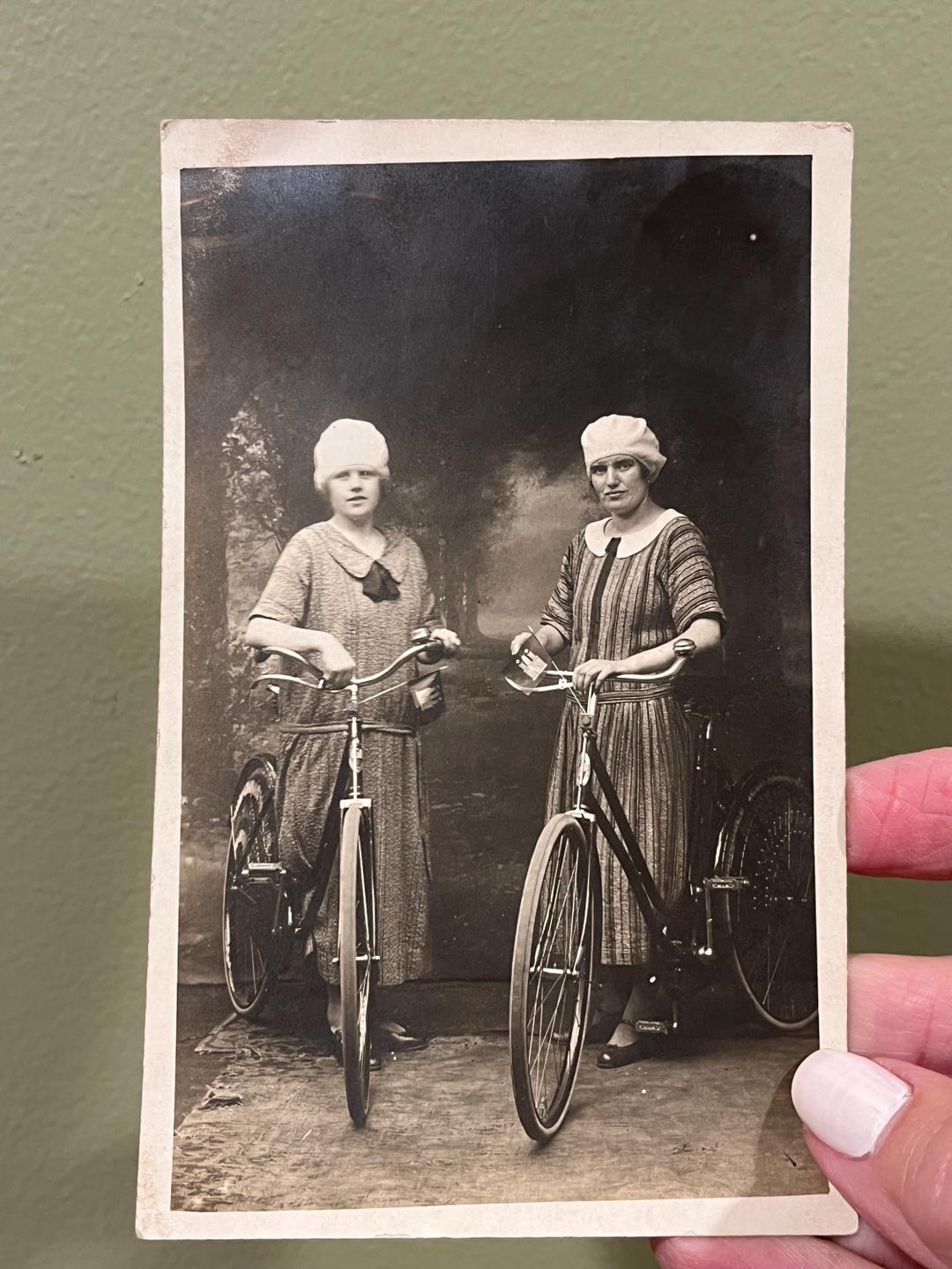 Antique RPPC Real Photo Postcard 2 Young Girls and Their Bicycles ...