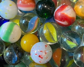 Lot of 40 Vintage Glass Marbles, Mixed Bag of Vintage Marbles, Cats Eye, Milk Glass, Akro, Corkscrew, Early Marbles, Unsorted Old Marbles