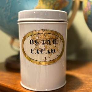 Vintage Antique White Porcelain Ceramic Lidded Apothecary Jar, Butyr Cacao, French Apothecary Druggist Jar, Ironstone Lidded Jar