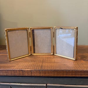 Vintage Gold Tone Triple Tri-Fold Picture or Photo Frame Holds 3  Photos,  Photo Gift