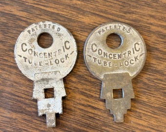 Set of Two Antique Vintage Concentric Tube Lock Keys, Rare Key, Skeleton Key, Jewelry Making, Antique Keys