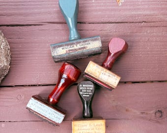 Set of 4 Vintage Rubber Stamps with Wood Handles from a Lawyer Crafting Scrapbooking Card Making Office Decor, Vintage Office