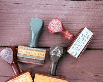 Set of 4 Vintage Rubber Stamps with Wood Handles from a Lawyer Crafting Scrapbooking Card Making Office Decor, Vintage Office