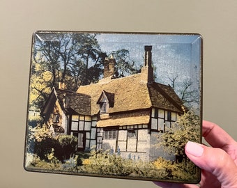 Vintage English Tudor Cottage Lidded Tin Box Made in England By Edward Sharp & Sons, English Country Cottage Decor, Cottage Core