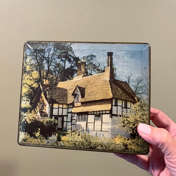 Vintage English Tudor Cottage Lidded Tin Box Made in England By Edward Sharp & Sons, English Country Cottage Decor, Cottage Core