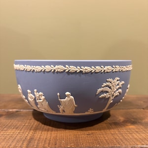 Blue Wedgwood Jasperware Bowl: Neo-Classical Reliefs, 7.75&quot; Wide