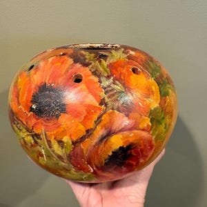 Unusual Antique 1920s Hand Painted Poppies Round Vase Flower Frog, Art Pottery, Flower Frog, Antique Art Pottery, Vintage Pottery Frog