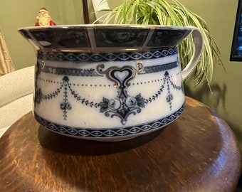 Gorgeous Flow Blue Victorian Crownford Ware England Drayton Chamber Pot Potty