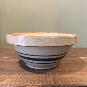 Rare Antique Small Yellow Ware Bowl 3 Blue Stripes Vintage Country Primitive Farmhouse Kitchen Yellowware Vintage Primitive Bowl