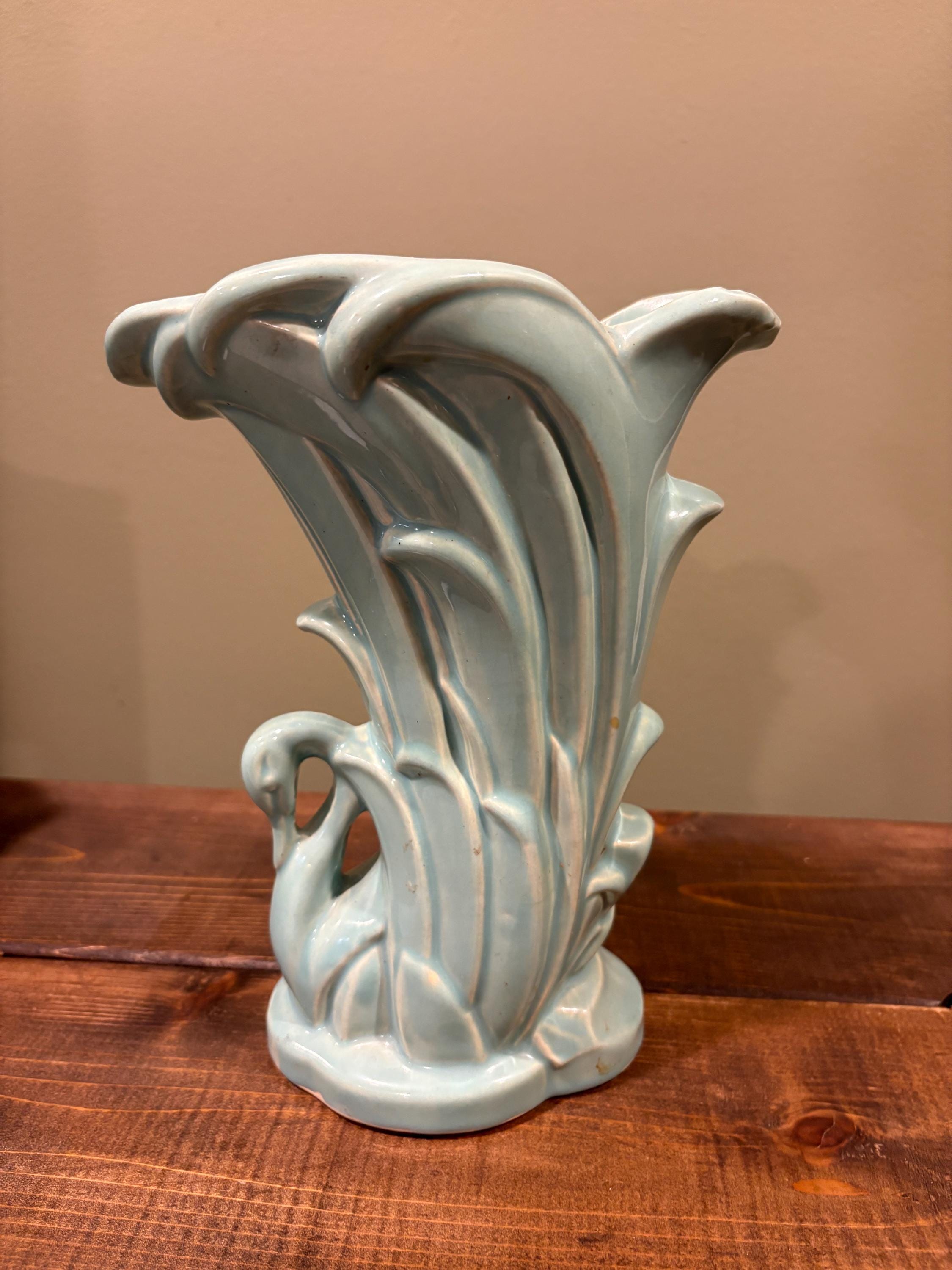 【希少品】McCoy　マッコイ　白鳥　花瓶　USA Vintage McCoy White Bird Of Paradise Double Handled Vase 8