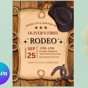 Cowboy Birthday Invitation Editable Country Western Wild West Birthday Invite CANVA EDITABLE Instant download