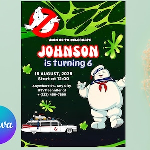 Ghostbusters Birthday Invitation, Editable Canva Template, Ghost Busters Party Invite, Digital Download,Ghostbusters Theme, Instant Download