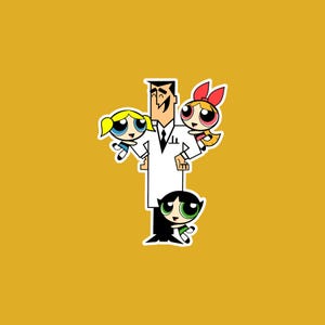 Powerpuff Girls playing with Professor| Digital Sticker| Cute Printable Sticker| The Powerpuff Girls|  Cartoon Network| Nostalgic Sticker|