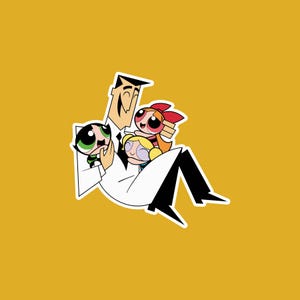 Powerpuff Girls playing with Professor| Digital Sticker| Cute Printable Sticker| The Powerpuff Girls|  Cartoon Network| Nostalgic Sticker|