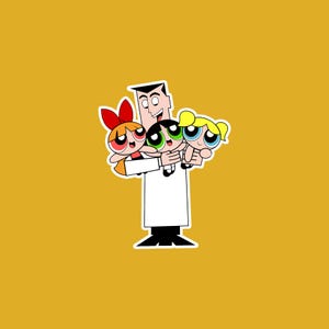 Powerpuff Girls playing with Professor| Digital Sticker| Cute Printable Sticker| The Powerpuff Girls|  Cartoon Network| Nostalgic Sticker|
