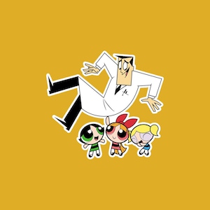 Powerpuff Girls playing with Professor| Digital Sticker| Cute Printable Sticker| The Powerpuff Girls|  Cartoon Network| Nostalgic Sticker|