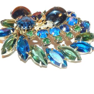 Stunning Blue and Green Rhinestone Brooch, Vintage Rhinestone Brooch,