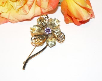 Retro Brooch Jewelry Vintage Lotus Flower Pin Rhinestone Jewelry Gold Filled Pin cRc Reis Co Rhinestone Brooch Flower Jewelry