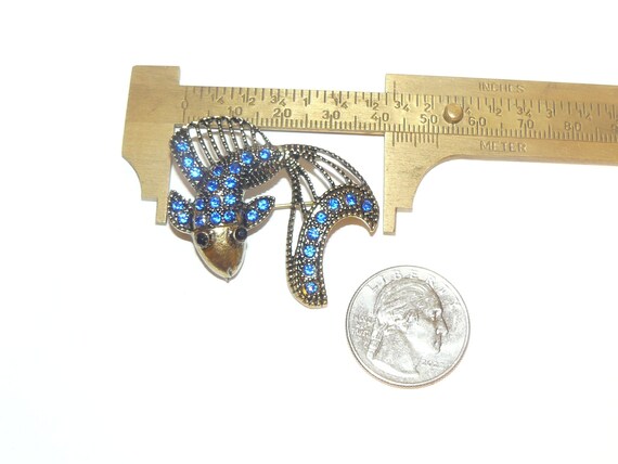 Large Statement Vintage Blue Rhinestone Fish Broo… - image 6