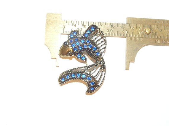 Large Statement Vintage Blue Rhinestone Fish Broo… - image 7