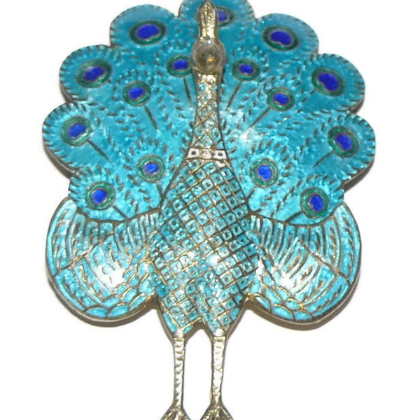 Peacock Brooch, Sterling Enamel Peacock Brooch