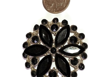 Silver Metal with Black Rhinestone Brooch