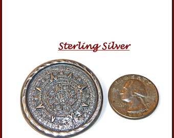 Vintage Mexico Solid Sterling Silver Maya Calendar Brooch- Pendant