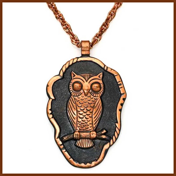 Vintage Charming Solid Copper Bell Trading Owl Pe… - image 1